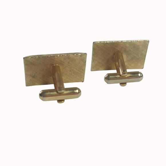 Vintage Mid Century Gold Tone Tigers Eye Rectangular Cufflinks - Picture 4 of 4